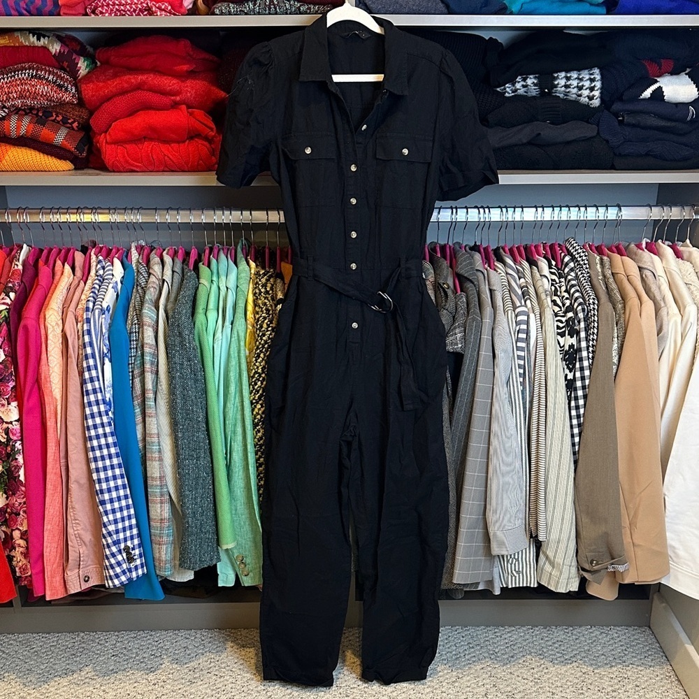 Lucky Brand black short sleeve 4 pocket belted jumpsuit size S